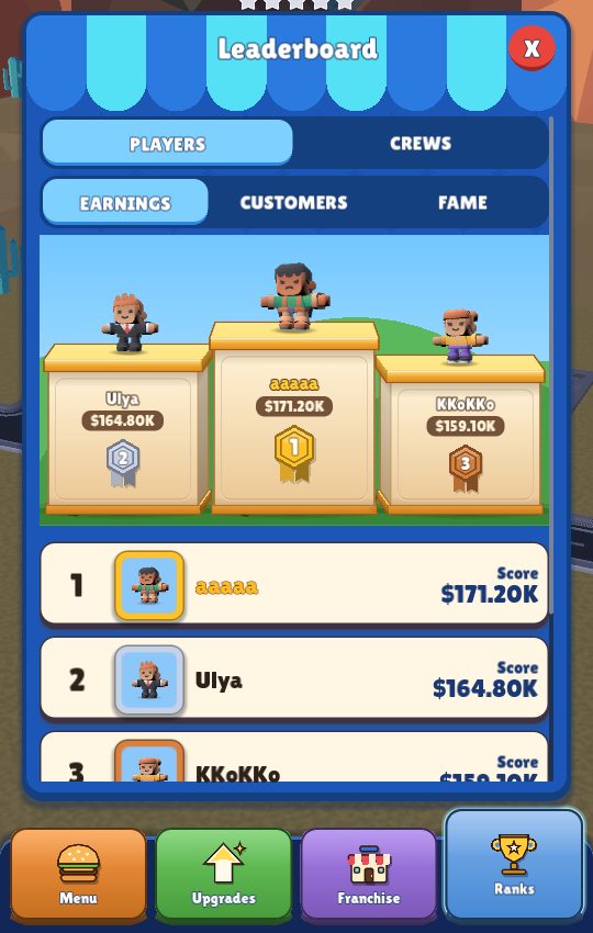 The season leaderboard
